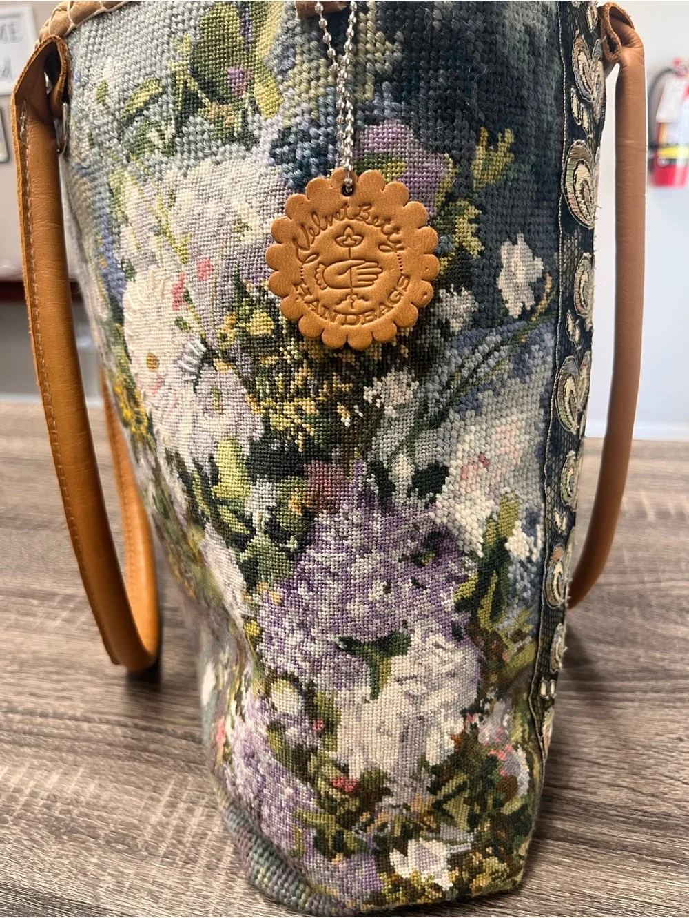 Handmade One-of-a-kind handbag tote purse . Crane velvet floral bag artwork.